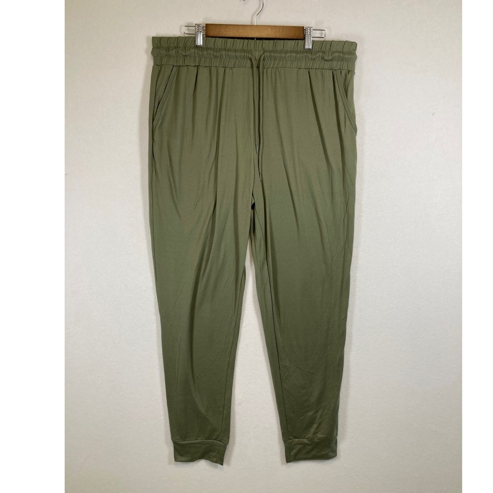 Athleisure Fit Collective Womens 1X Olive Green Ultra Soft Full Length Joggers